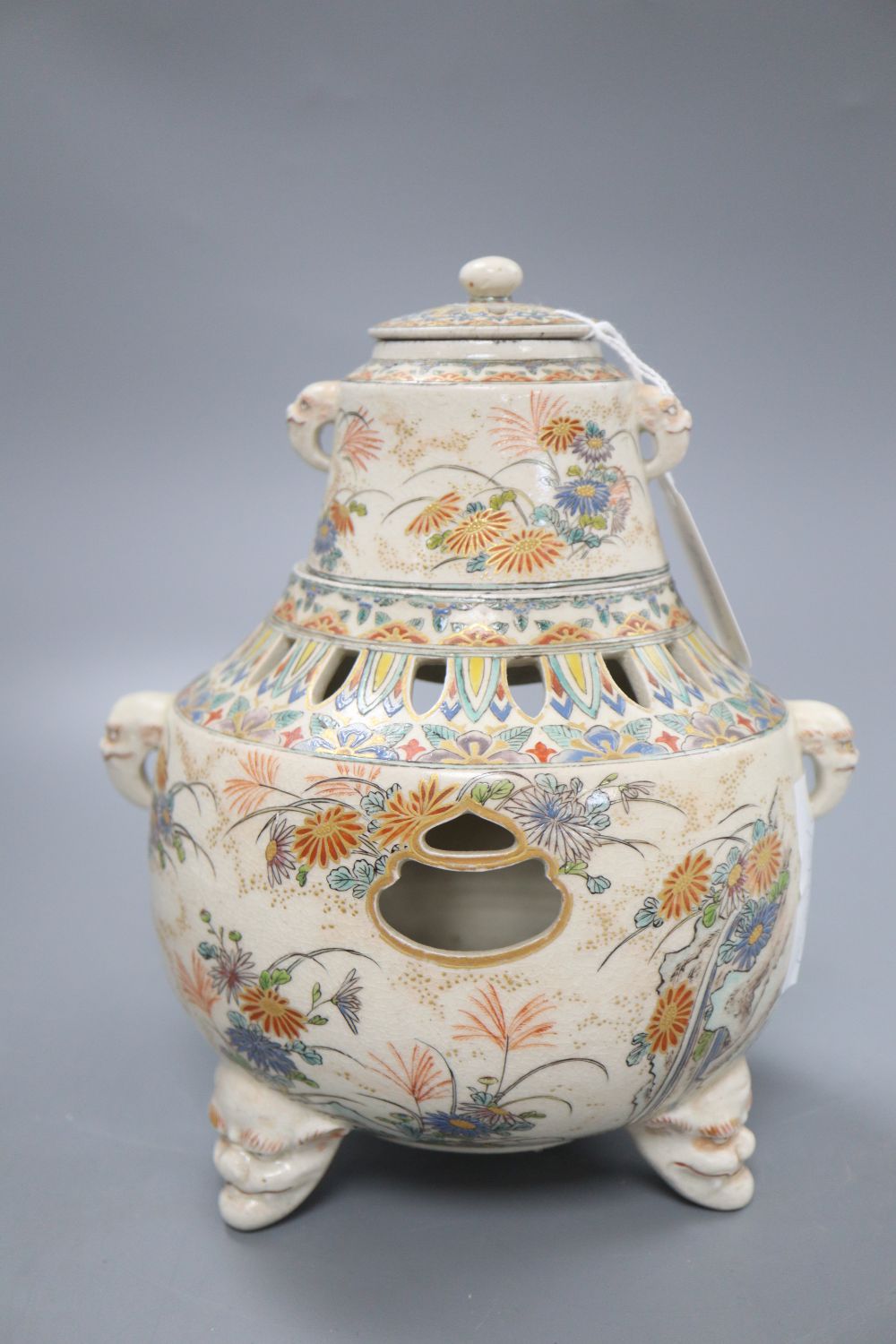 A Japanese Satsuma incense burner, height 22cm